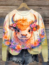 Women's Floral Highland Cow Print Sweatshirt