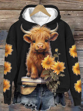 Sunflower Highland Cow Print Long Sleeve Women's Top