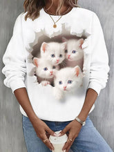 Funny Cat Print Crew Neck Sweatshirt