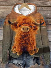 Highland Cow Christmas Print Round Hoodie