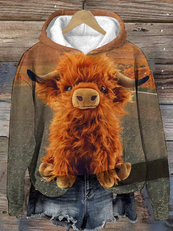 Highland Cow Christmas Print Round Hoodie