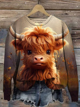 Cow Print Round Neck Long Sleeve Top Sweatshirt