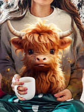 Cow Print Round Neck Long Sleeve Top Sweatshirt