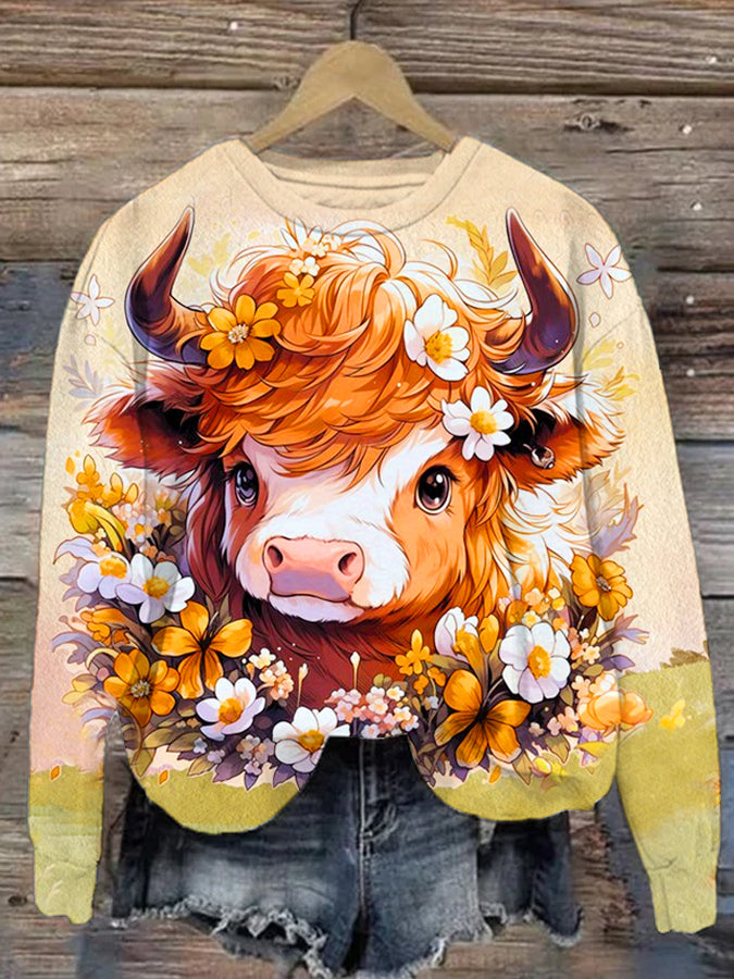 Women's Floral Highland Cow Sweatshirt