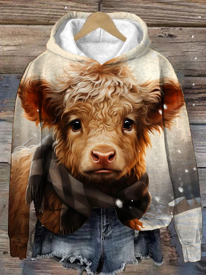 Cow Print Long Sleeve Casual Hoodie