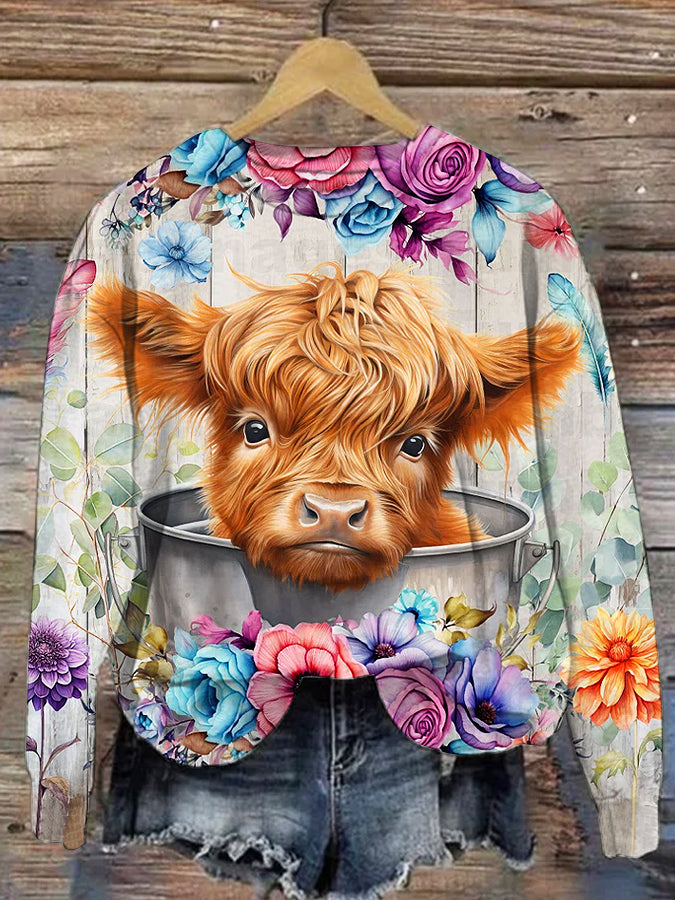 Women's Highland Cow Print Sweatshirt