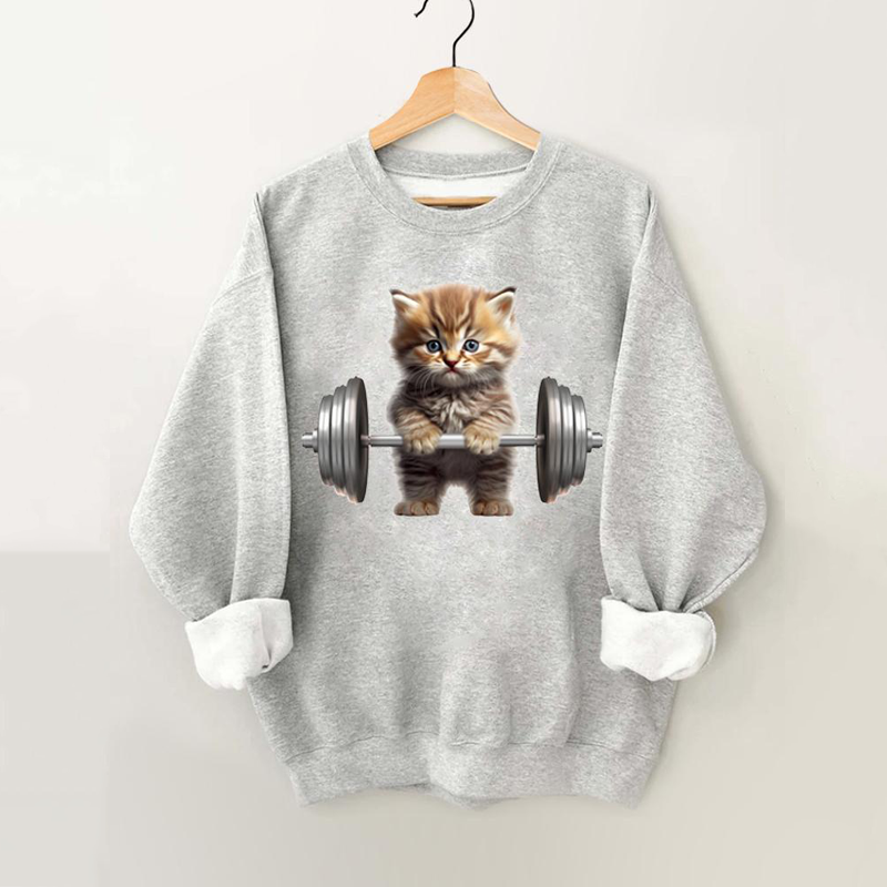 Weightlifting Cat Vintage Gym Sweatshirt