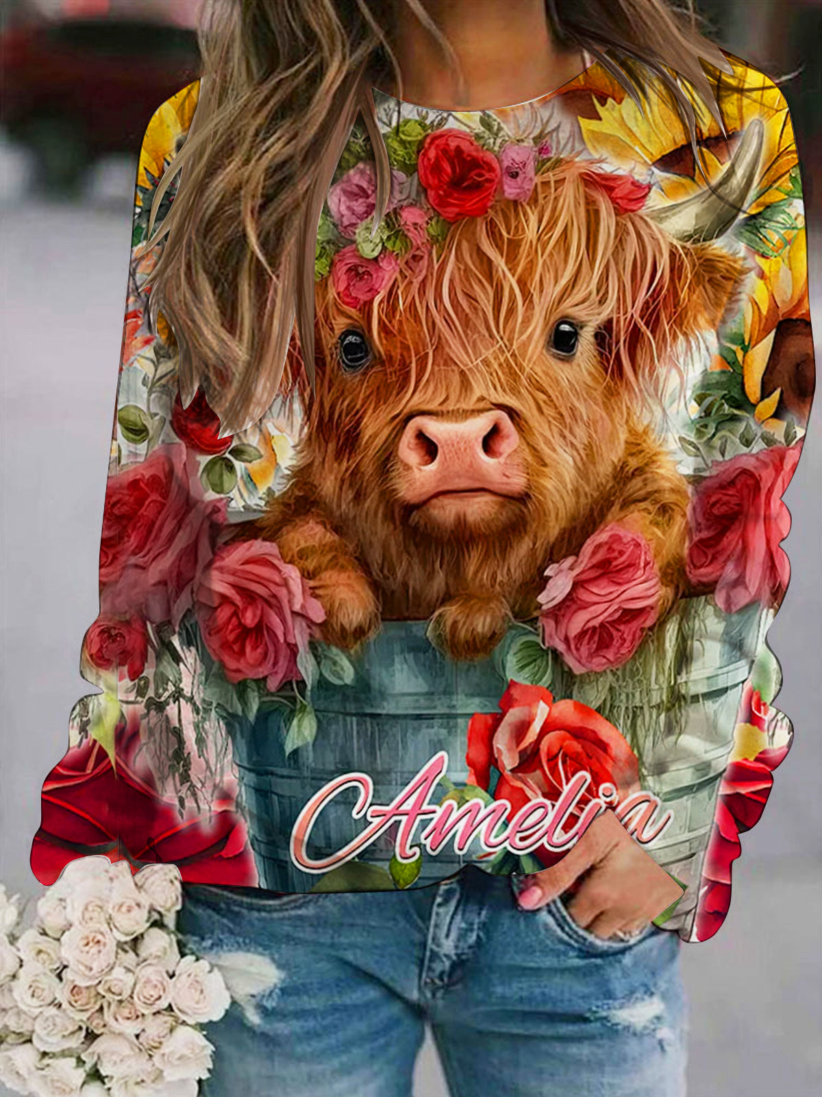 Highland Cow Print Sweatshirt