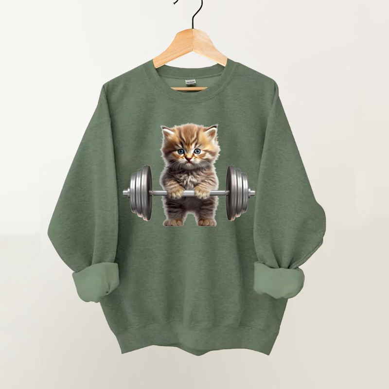 Weightlifting Cat Vintage Gym Sweatshirt