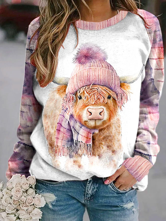 Christmas Cute Highland Cow Print Sweatshirt
