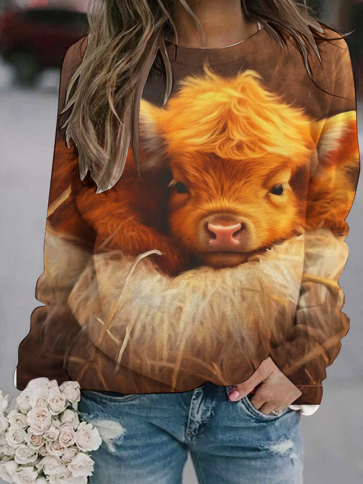 Cute Highland Cow Baby Crew Neck Sweatshirt