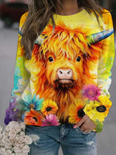Cute Highland Cow Print Casual Sweatshirt