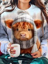 Women's Cow Print Round Neck Long Sleeve Top