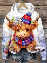 Christmas Cute Highland Cow Print Hoodie