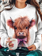 Women's Cute Highland Cow Print Crew Neck Sweatshirt