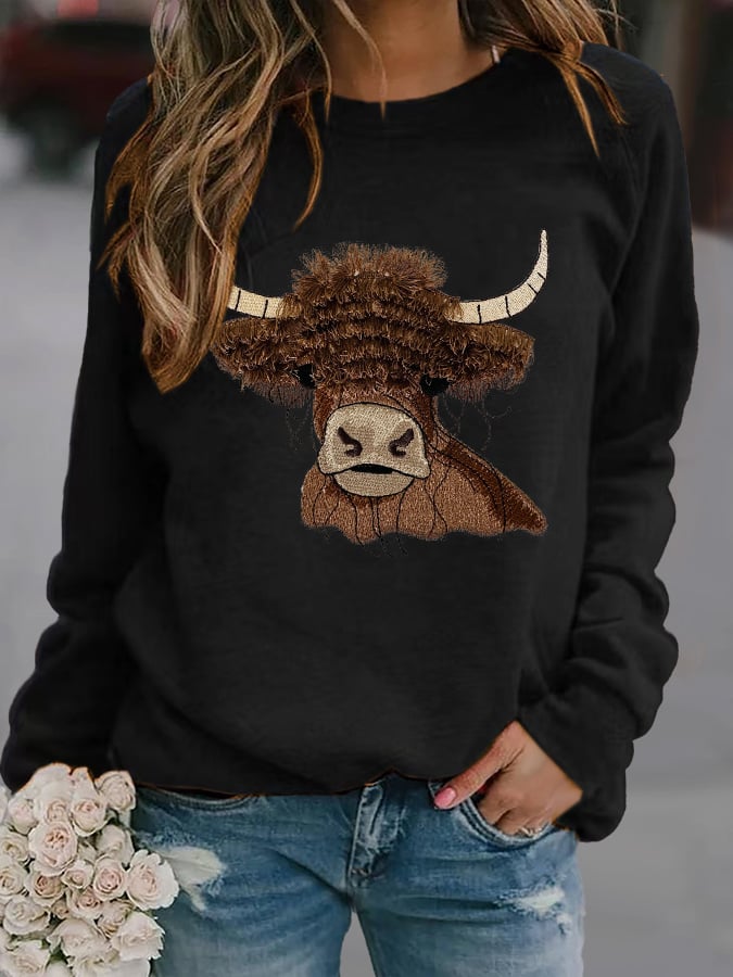 Women's Highland Cattle Leisure Print Sweatshirt