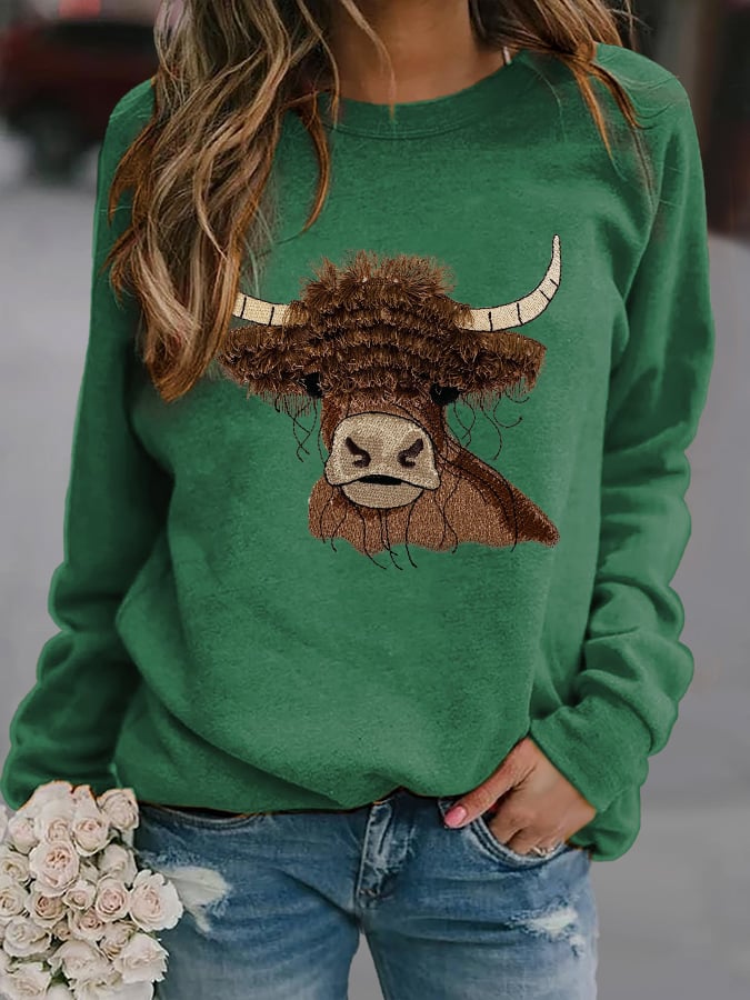 Women's Highland Cattle Leisure Print Sweatshirt