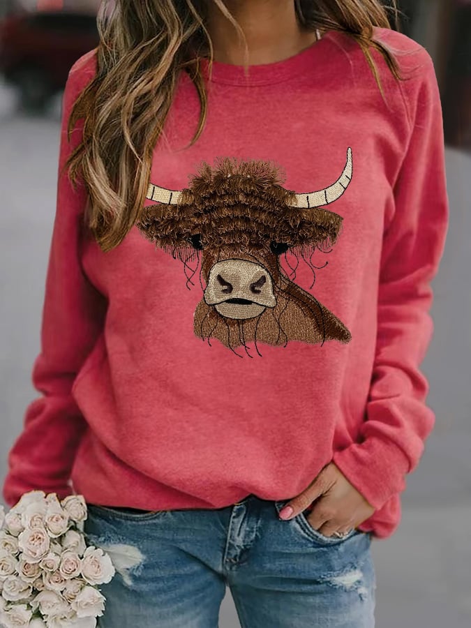 Women's Highland Cattle Leisure Print Sweatshirt