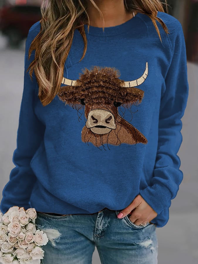 Women's Highland Cattle Leisure Print Sweatshirt