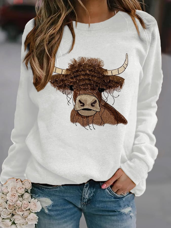 Women's Highland Cattle Leisure Print Sweatshirt