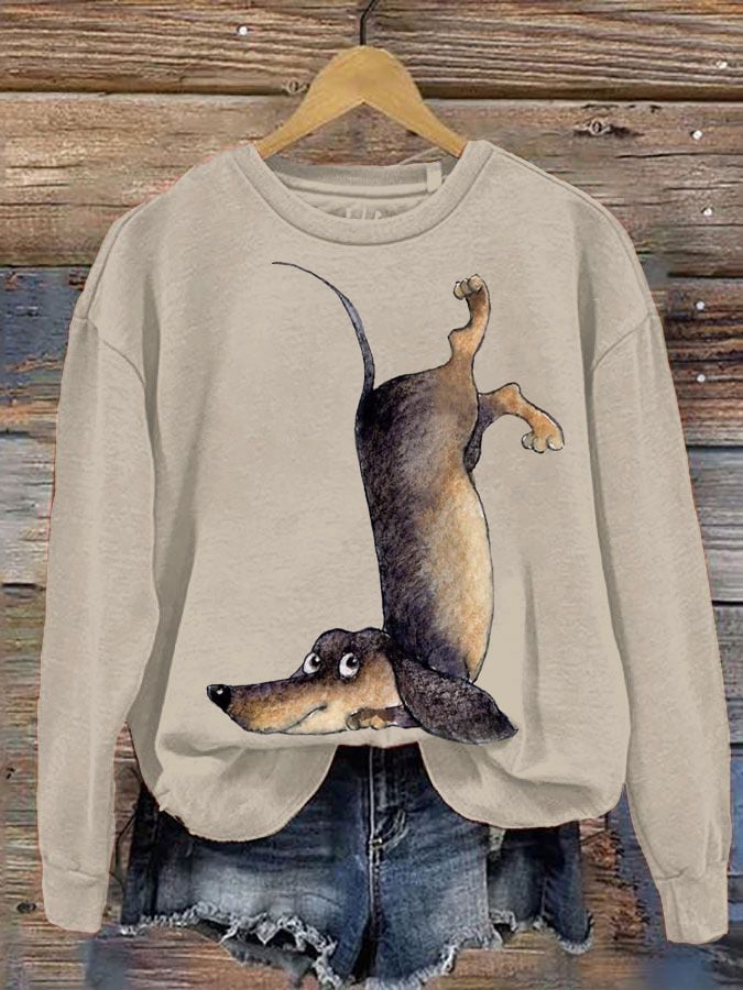 Women's Upside Down Dachshund Print Sweatshirt