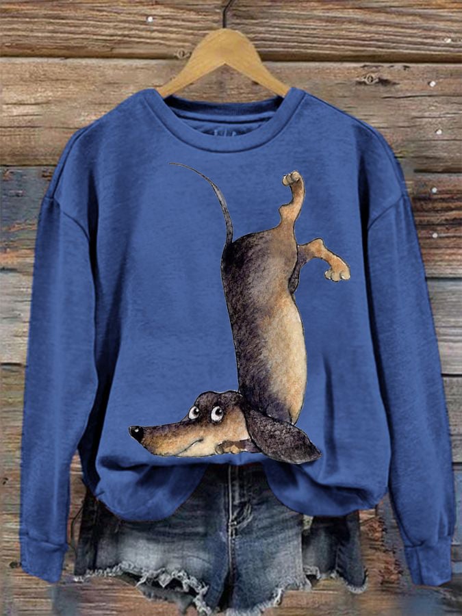 Women's Upside Down Dachshund Print Sweatshirt
