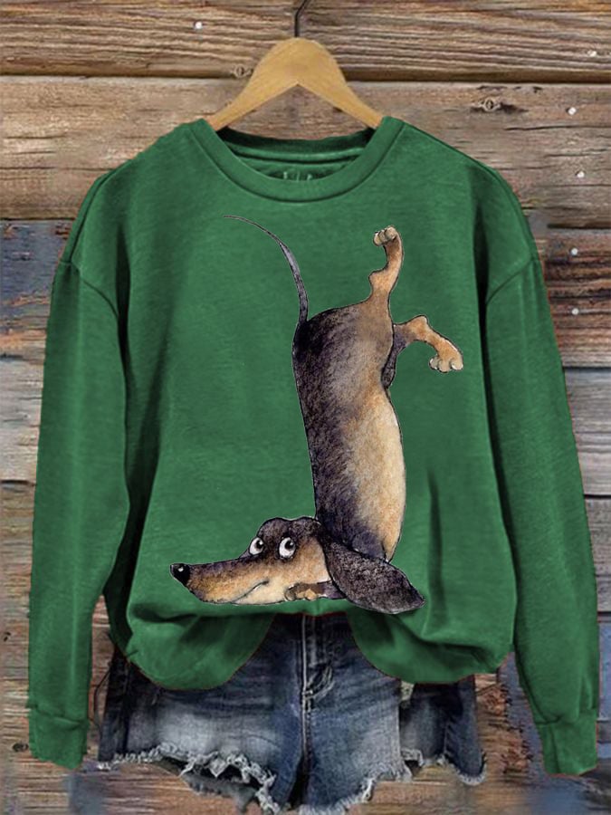 Women's Upside Down Dachshund Print Sweatshirt