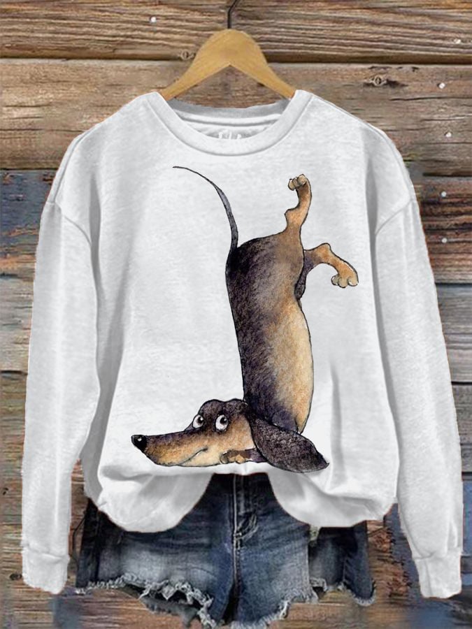 Women's Upside Down Dachshund Print Sweatshirt