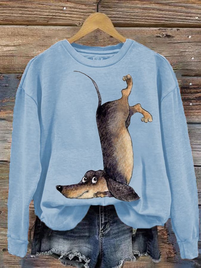 Women's Upside Down Dachshund Print Sweatshirt