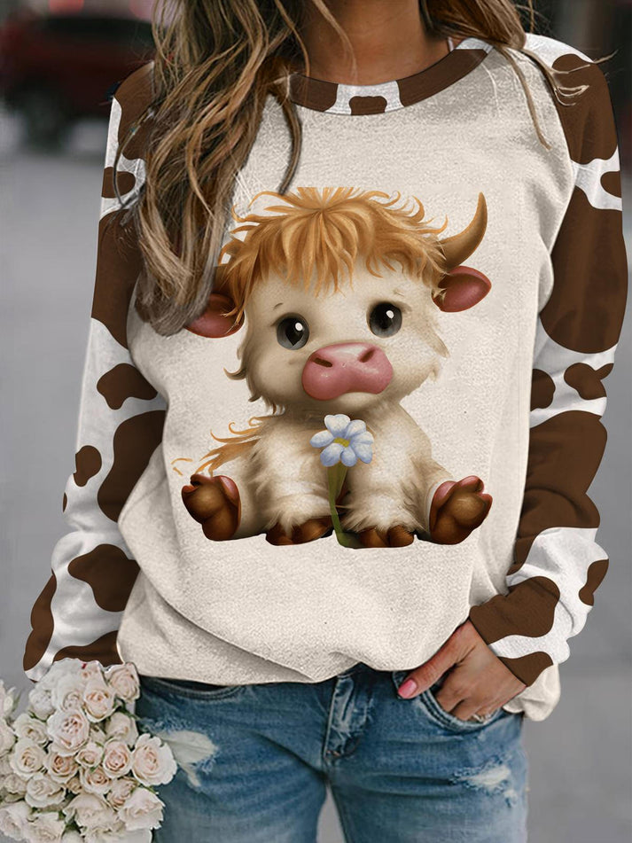 Cute Baby Cow Long Sleeve Casual Sweatshirt