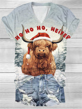 Ho Ho Ho Highland Cow V-Neck T-Shirt