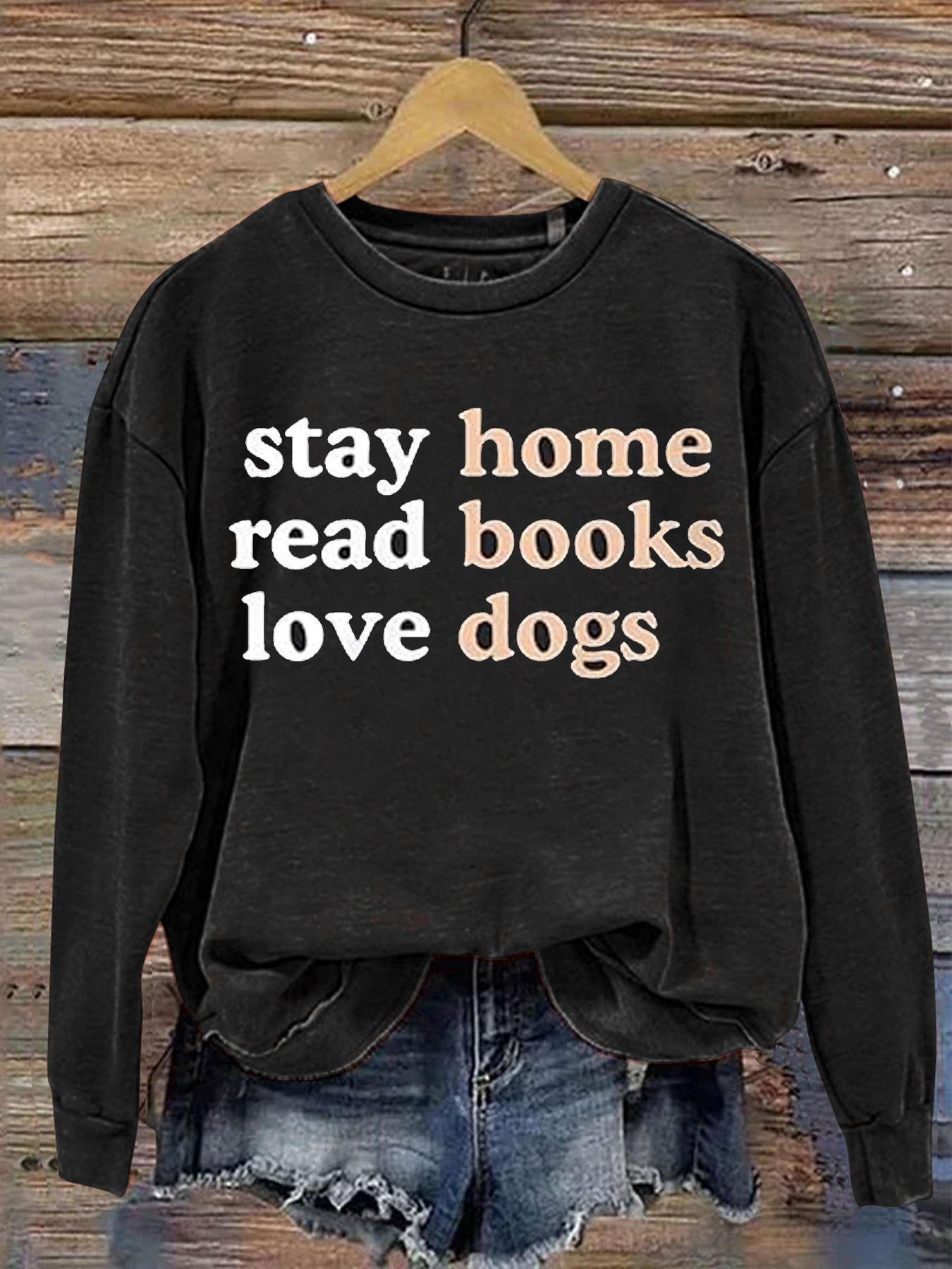 Casual Stay Home Read Book Love Dogs Letter Print Sweatshirt