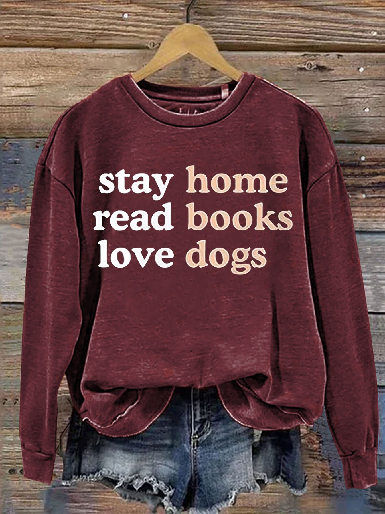Casual Stay Home Read Book Love Dogs Letter Print Sweatshirt