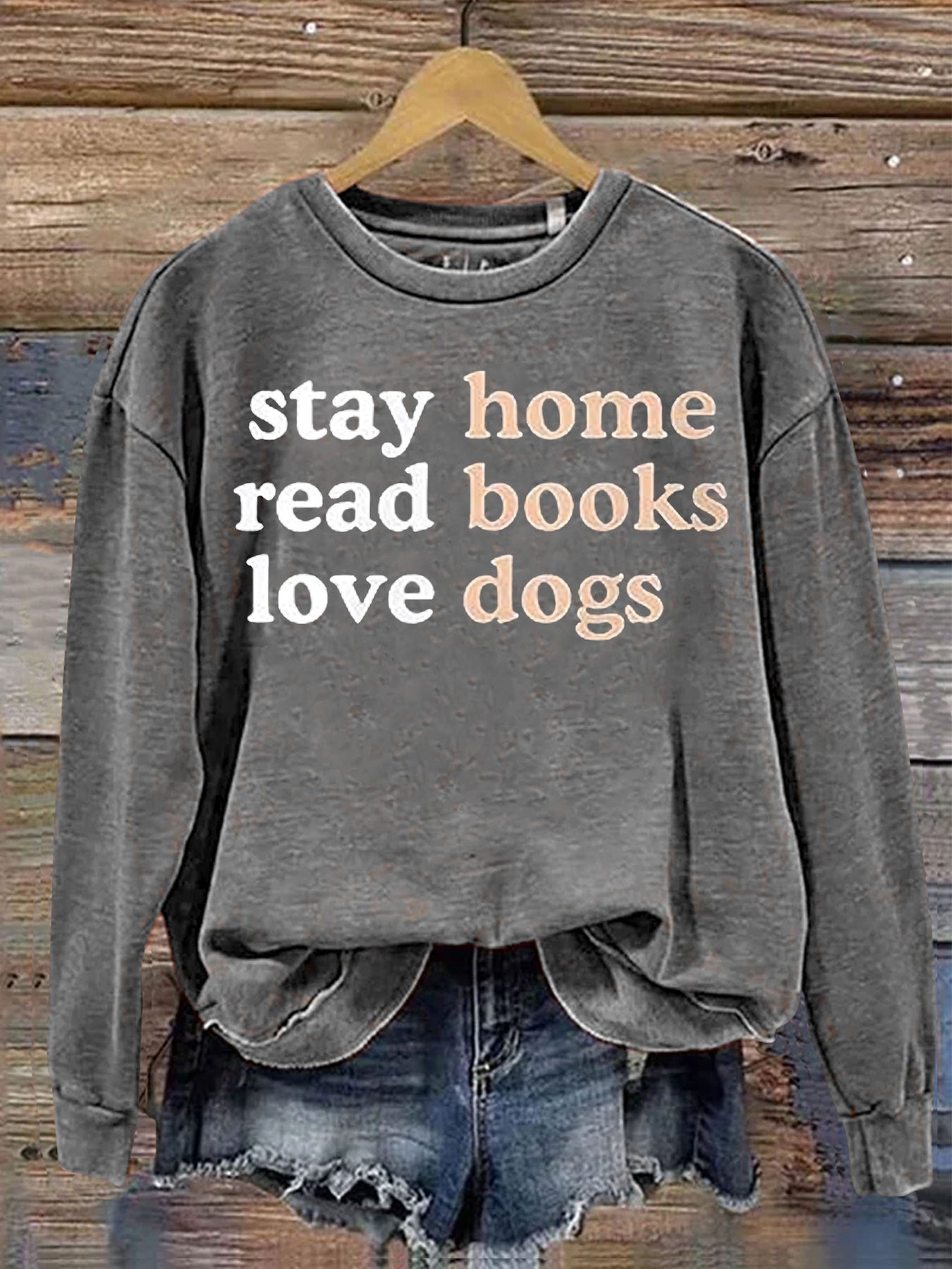 Casual Stay Home Read Book Love Dogs Letter Print Sweatshirt