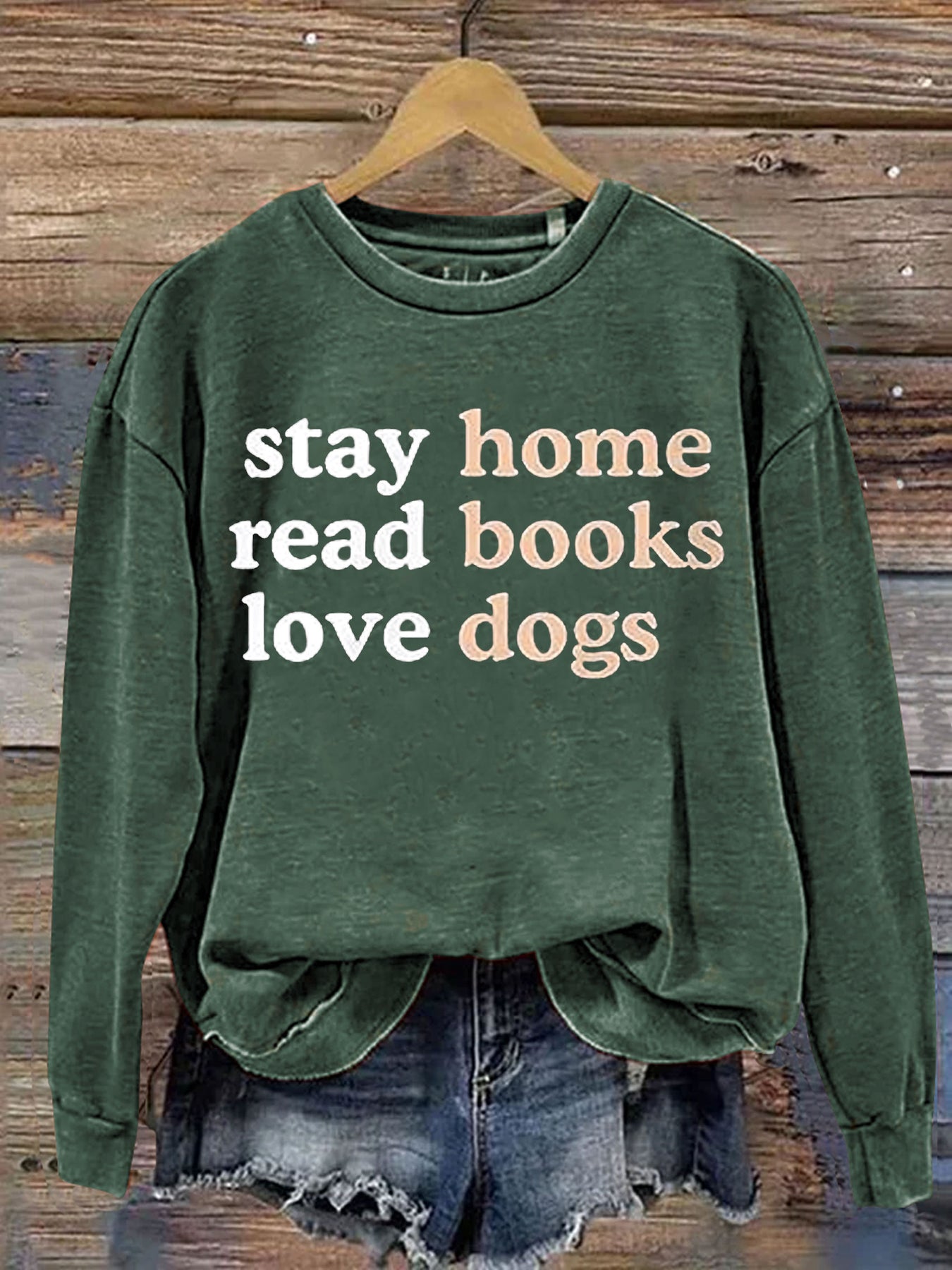 Casual Stay Home Read Book Love Dogs Letter Print Sweatshirt