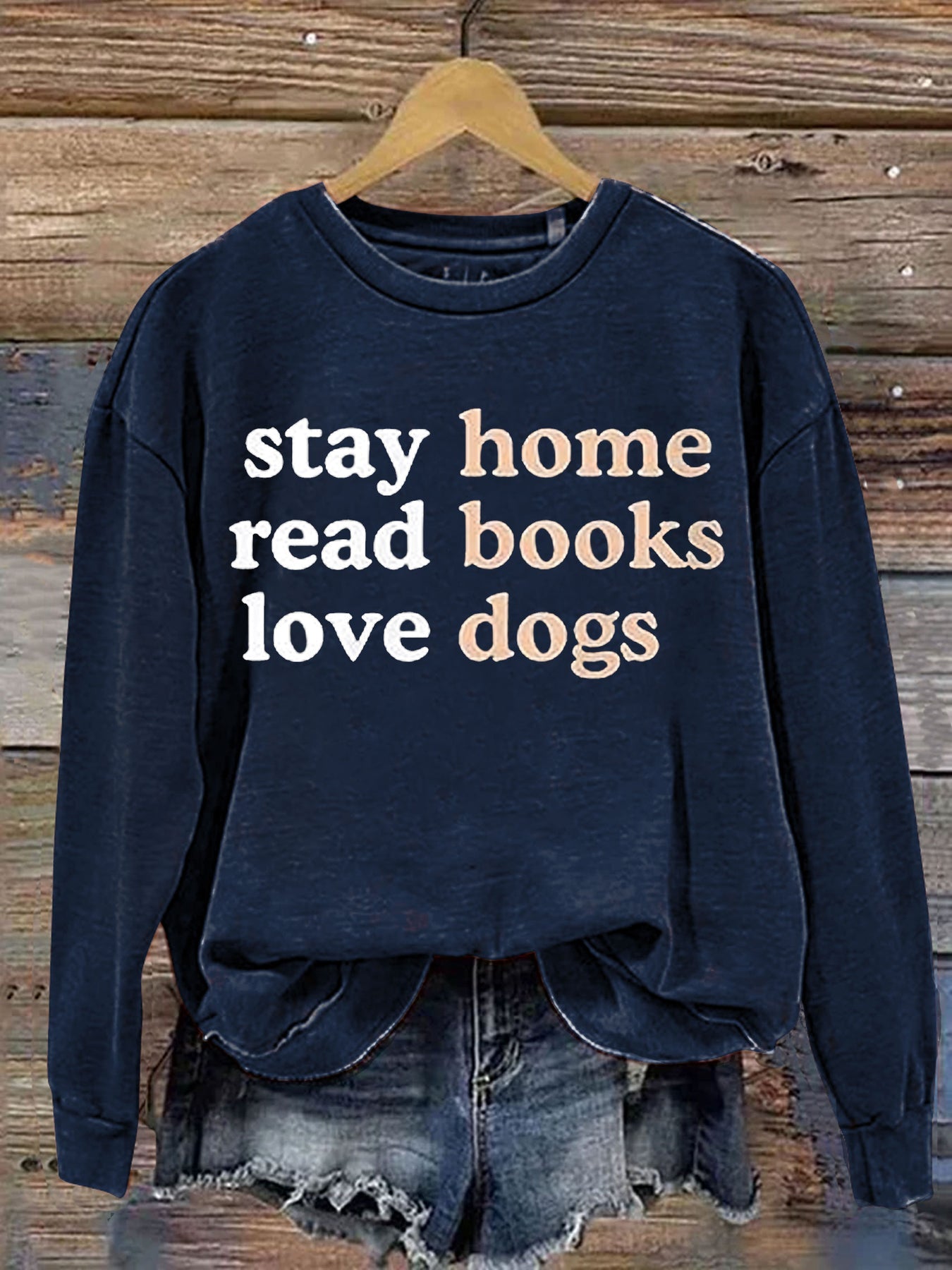 Casual Stay Home Read Book Love Dogs Letter Print Sweatshirt