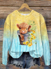 Women's Highland Cow Floral Print Sweatshirt