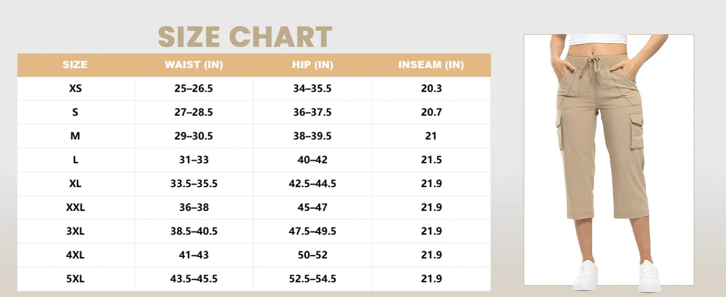 Women’s Cargo Capri Lightweight Hiking Pants 6 Pockets Quick Dry Casual Outdoor Trip Loose Shorts