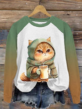 Women's  Winter Cat Print Casual Sweatshirt