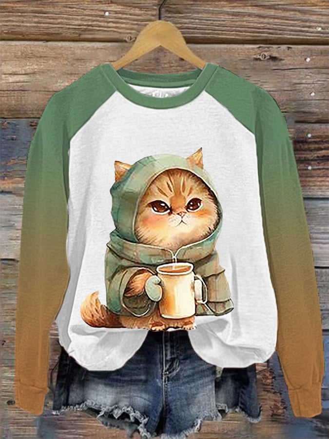 Women's  Winter Cat Print Casual Sweatshirt