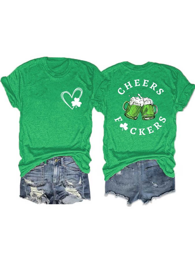 Eagerlys Women's Happy St. Patrick's Day Cheers Fuckers Green Beer Tee