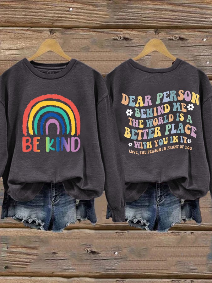Women'S Casual Be Kind Printed Long Sleeve Sweatshirt