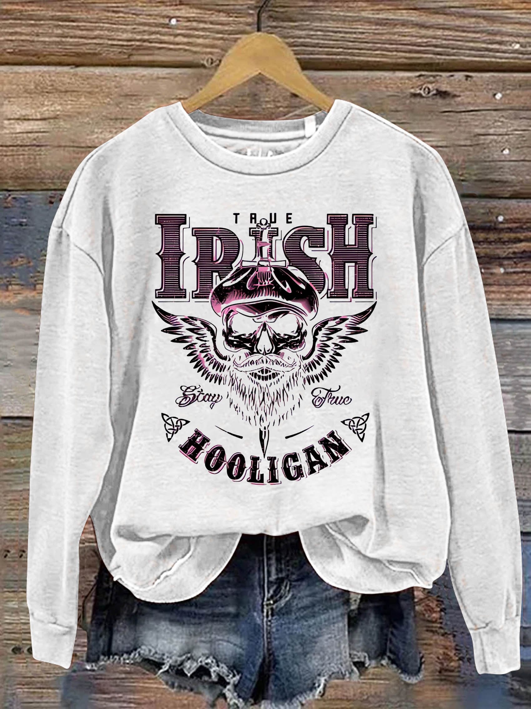 Eagerlys St. Patrick's Day Shamrock Four Leaf Clover Irish Art Design Print Casual Sweatshirt