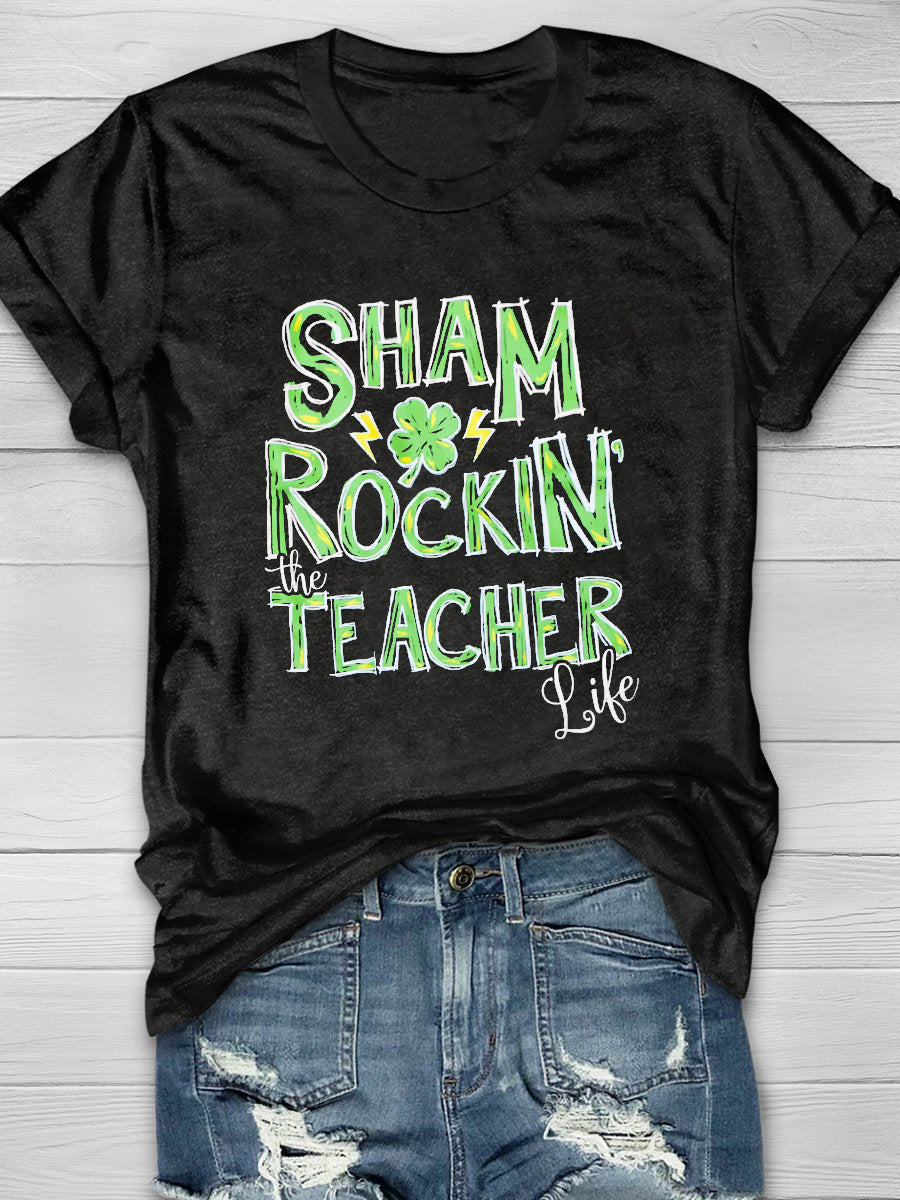 Eagerlys Sham Rockin the Teacher Life Short Sleeve T-shirt