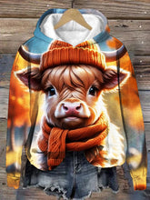 Women's Cute Baby Highland Cow Print Hoodie