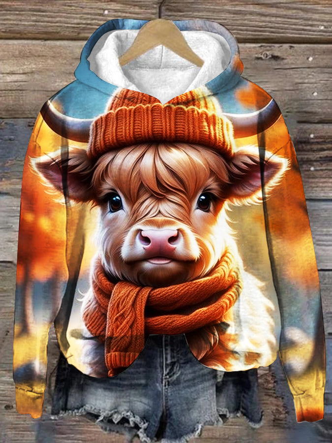 Women's Cute Baby Highland Cow Print Hoodie