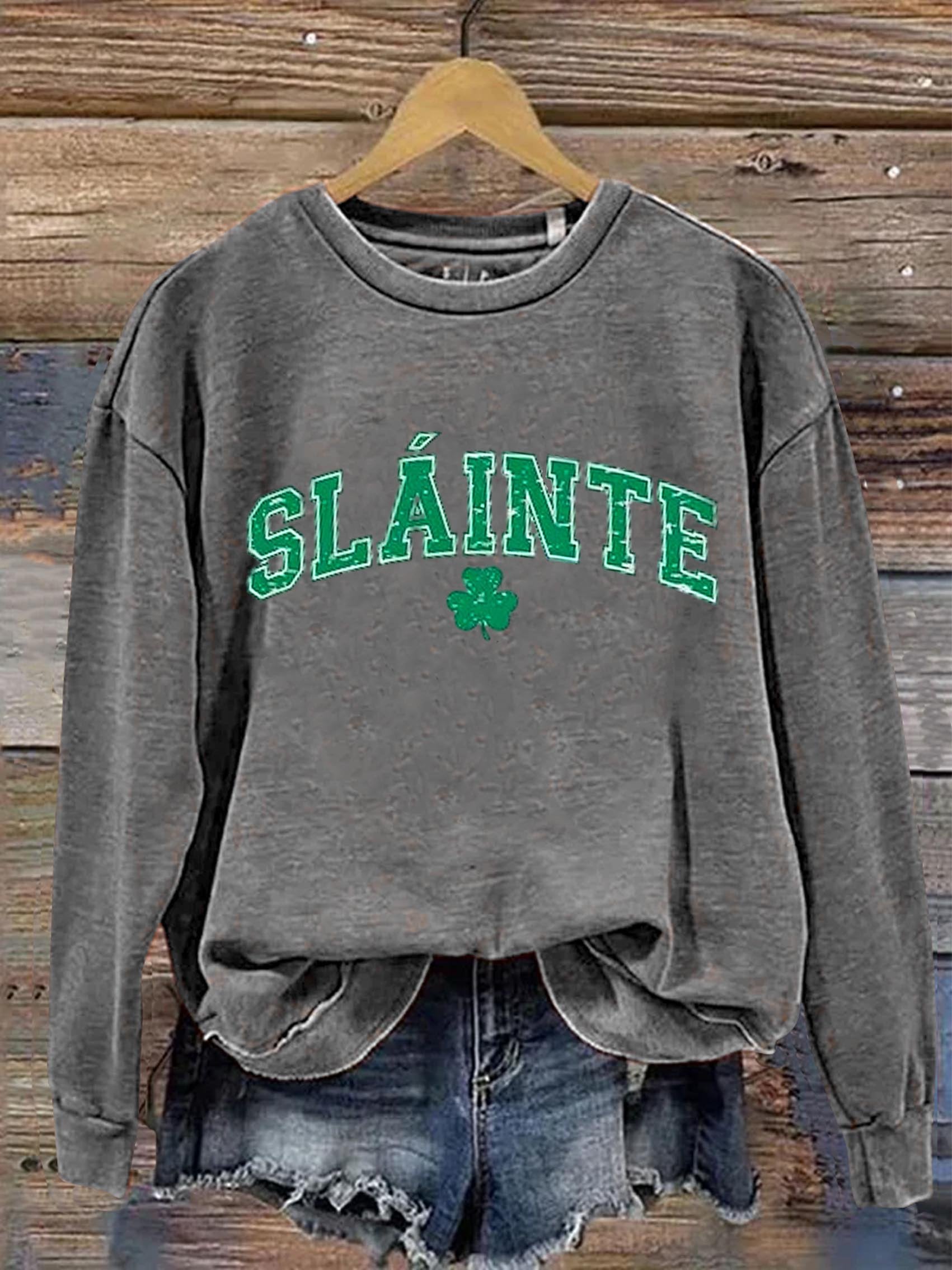 Eagerlys Slainte St. Patrick's Day Art Print Pattern Casual Sweatshirt