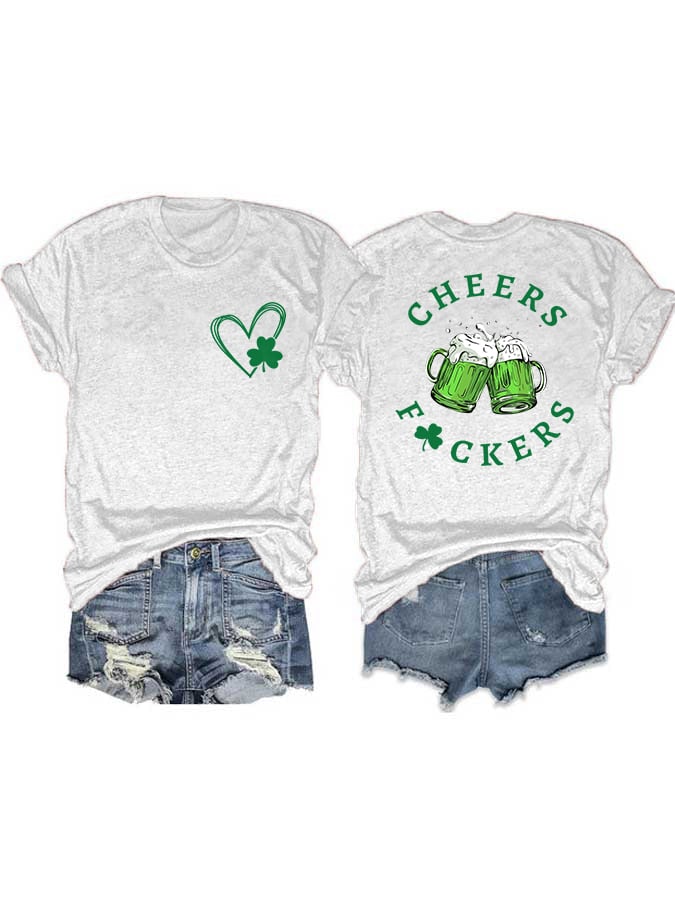 Eagerlys Women's Happy St. Patrick's Day Cheers Fuckers Green Beer Tee
