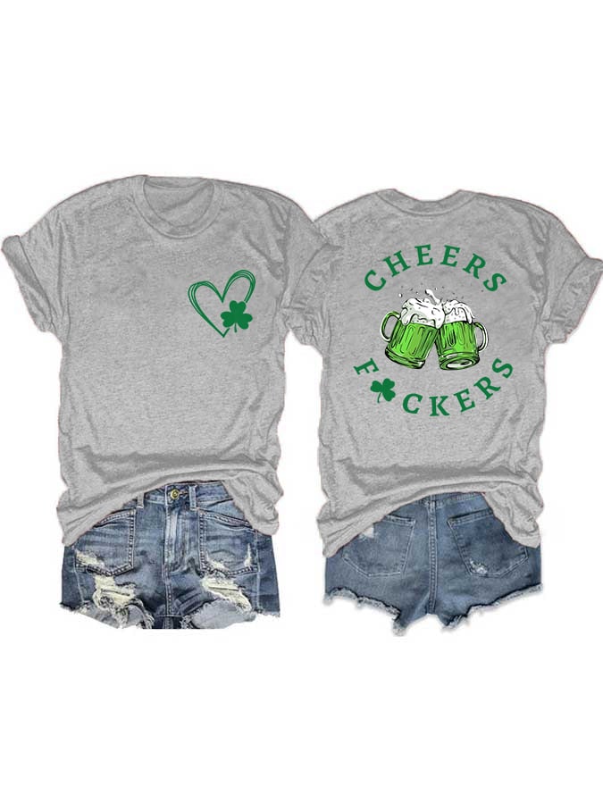 Eagerlys Women's Happy St. Patrick's Day Cheers Fuckers Green Beer Tee