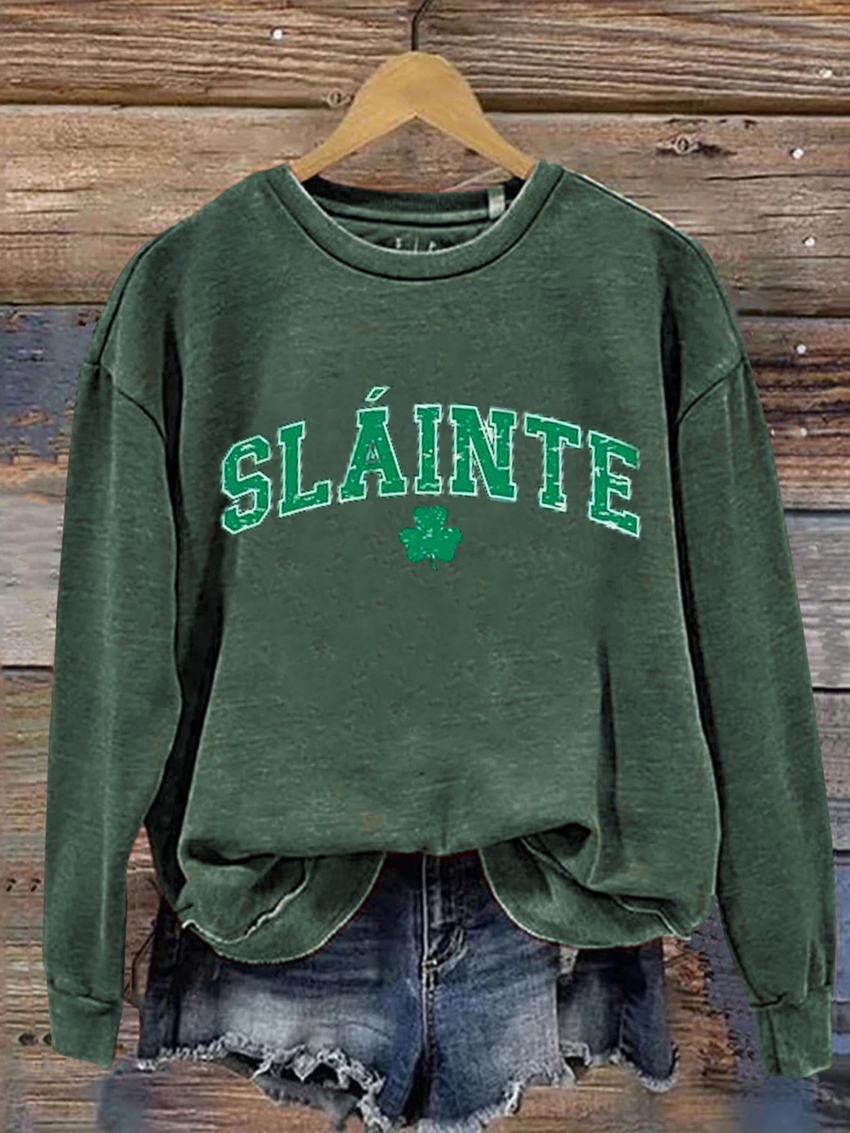 Eagerlys Slainte St. Patrick's Day Art Print Pattern Casual Sweatshirt